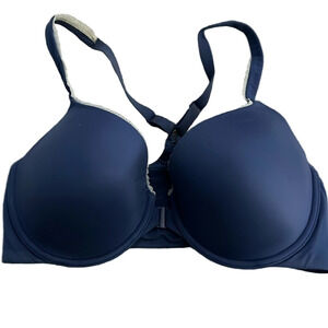 Light blue Body By Victoria front close racerback demi bra 36DD lightly lined